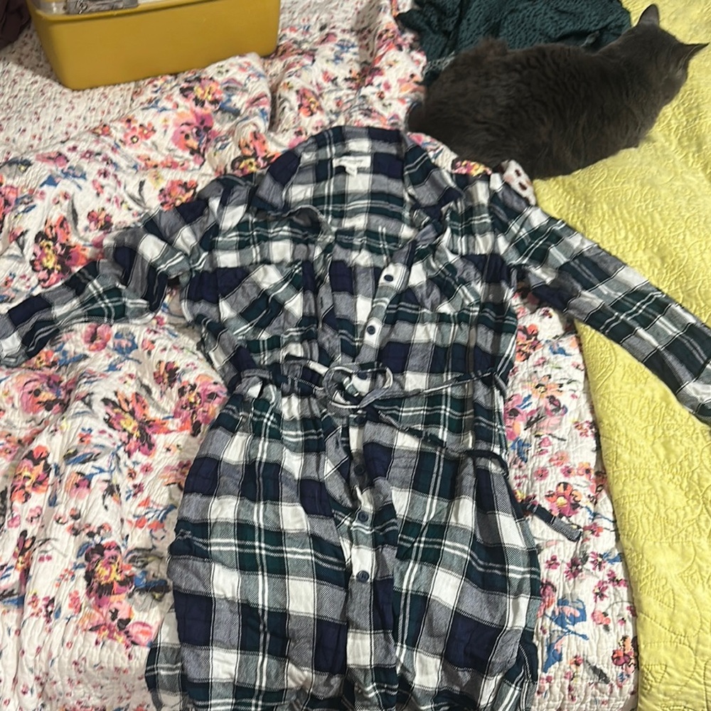 Beachlunchlounge Navy Plaid Shirt Dress